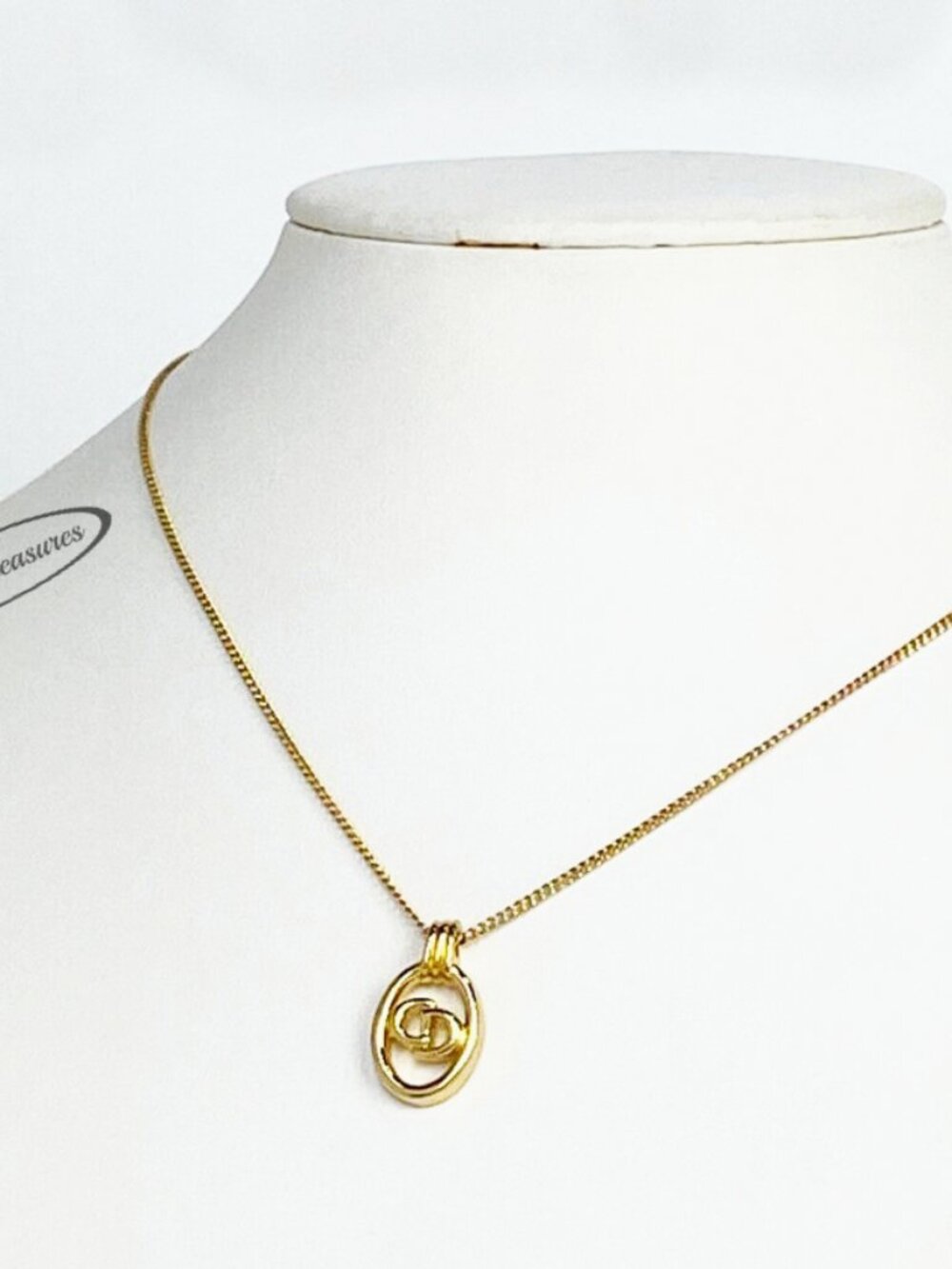 Vintage Christian Dior CD Logo Pendant Necklace Signed NOS Gold Tone - Picture 2 of 8